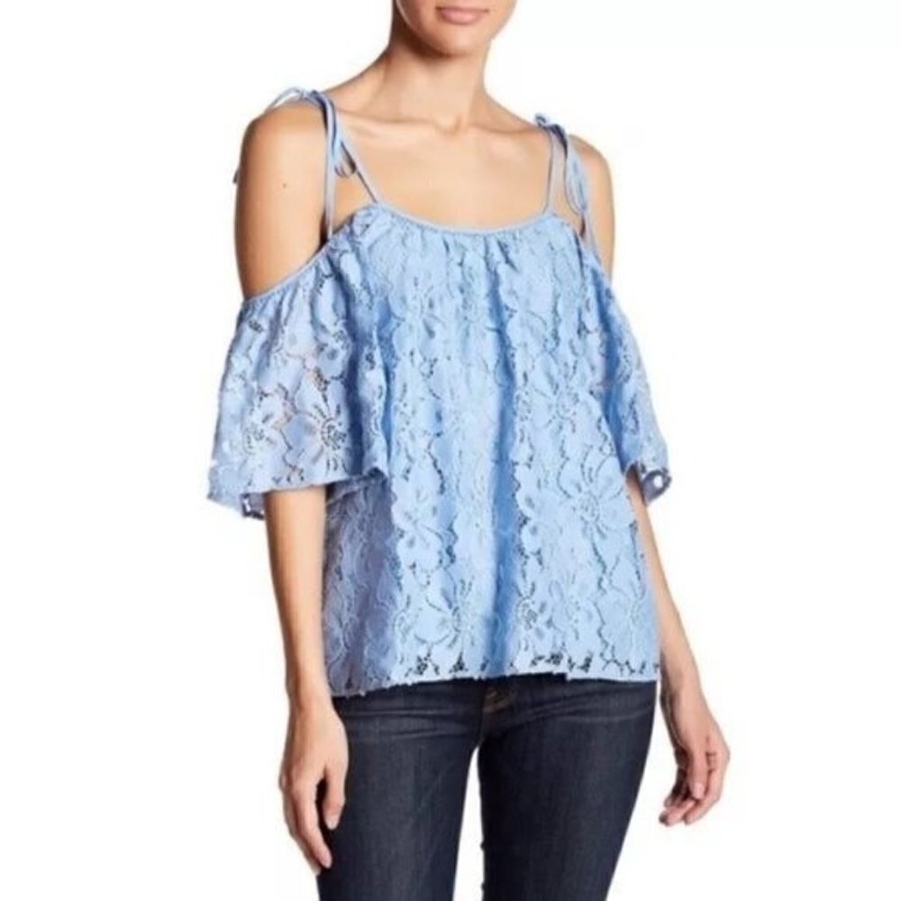NEW Parker Tessy Lace Cold Shoulder Flutter Short Sleeve Blouse Top Size Small